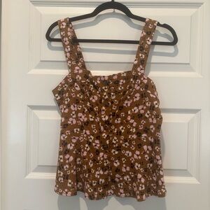 Who What Wear Brown and Pink Floral Blouse